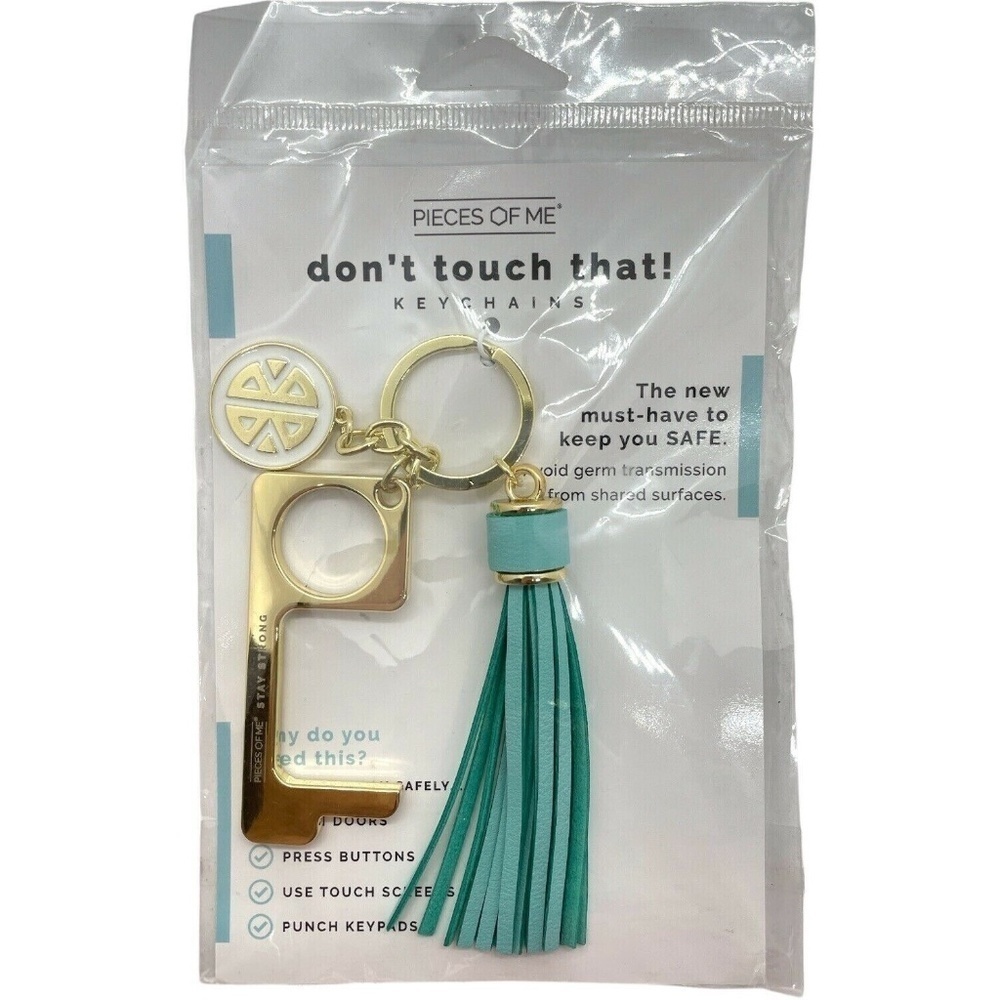 Piece of Me Don’t Touch That Keychain Door Opener Tassel Teal Gold NEW